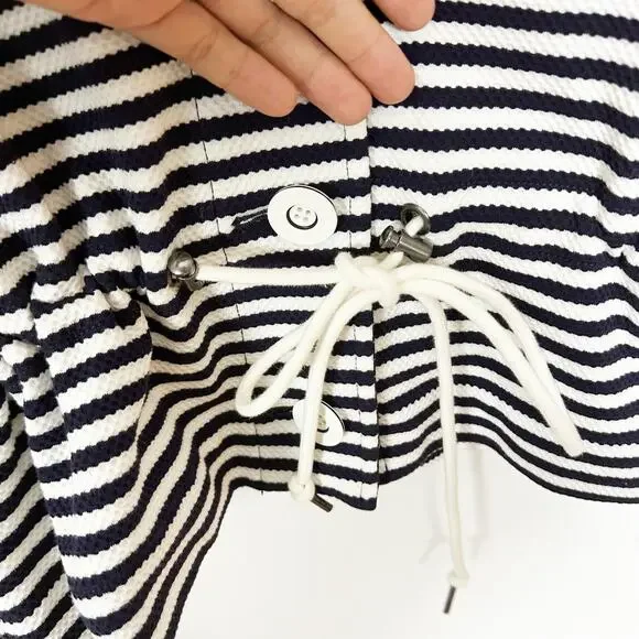 CAbi #5654 Women Medium Blue/White Nautical Striped Harbor Jacket Drawstring S - Picture 8 of 13